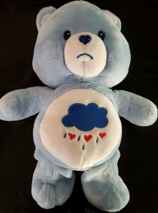 Jumbo 27 " Tall Care Bear Grumpy Plush Toy 2002 Tcfc Blue Cloud Heart Rain Big
