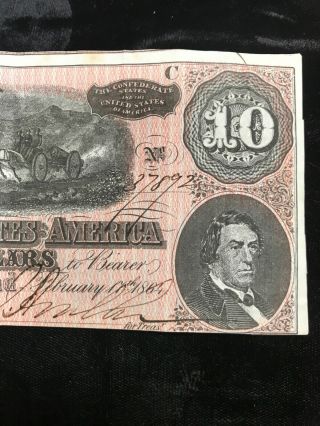T - 68 1864 Confederate States Of America $10 Dollar Banknote T68