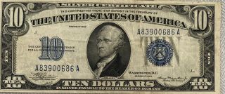 1953 A $5.  00 & 1934 $10 Silver Certificate Blue Seal Five & Ten Dollar Bills