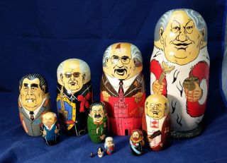 Russian Nesting Dolls Matryoshka Leaders Set.  Hand Painted In Moscow Russia 12