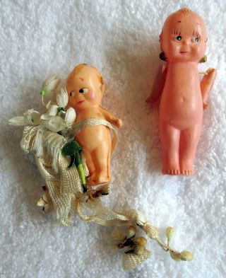 Two Vintage Celluloid Kewpie Dolls One W/jointed Arms Both W/wings