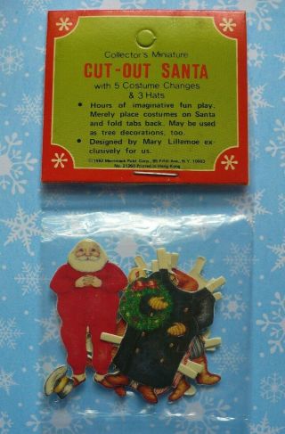 Vtg.  Christmas 1982 Merrimack Miniature Santa Claus Paper Doll Cut Out W/clothes