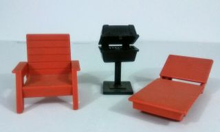 Vintage Fisher Price Dollhouse Furniture Lounge Chair Bbq Grille Picnic Set