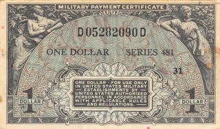 Usa / Mpc $1 Nd.  1951 Series 681 Plate 31 Circulated Banknote M1