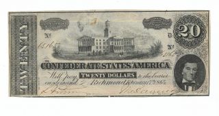 Orig.  1864 Confederate $20.  00 Note Aef