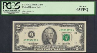 2003a Us Bank Note $2 Frn F 1938 - J Cabral/snow Pcgs 65ppq Gem Tmm 3