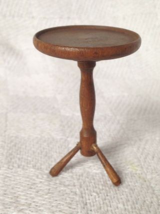 Vintage Handmade Wooden Dollhouse Furniture Round Candle Stand Side Night Table