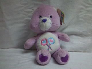Share Bear 8 " Care Bears Plush Stuffed Lavender Animal Toy Lollipop Tummy 2002