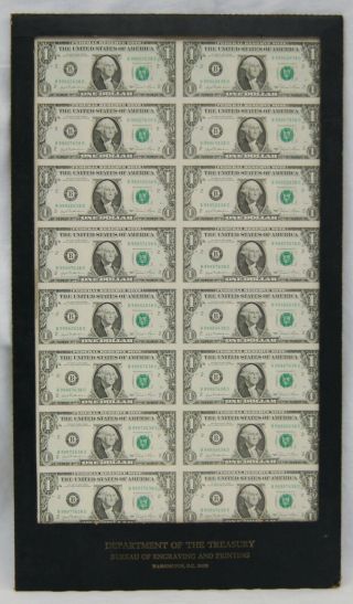 1981 $1 Us Federal Reserve Note Uncut Sheet Of 16 Uncirculated B0227