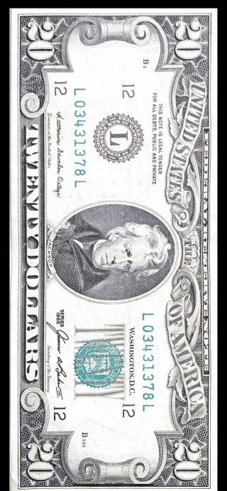 1985 District (l) $20 Federal Reserve Note Twenty Dollar Bill, .  378 L