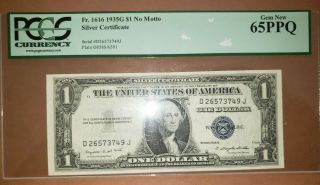$1.  00 1935 G Pcgs Silver Certificate 65ppq Gem No Motto