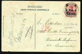 Germany China Kiautschou Stamp On Postcard German Po Shanghai To Usa,  Cover 1913