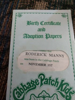 Cabbage Patch Birth Certificate Adoption Papers