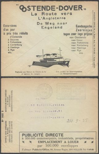 Belgium - Illustrated Post Office Cover Ostende Dover Ferry Paquebot D105