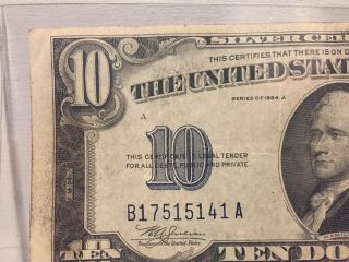 1934 A UNITED STATES $10 DOLLAR SILVER CERTIFICATE NOTE 2