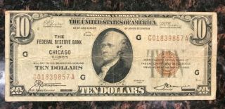 $10 National Currency - Brown Seal - 1929 - Chicago Federal Reserve Bank