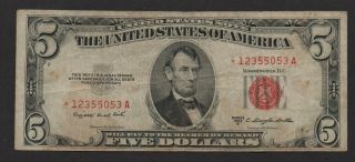 Fr 1534 $5.  00 Red Seal Star Note Vf 1953