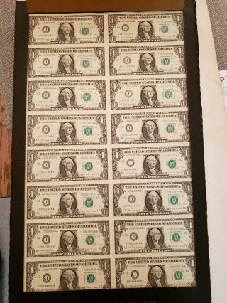Uncut Sheet Of Us Dollar Bills Series 1988 A
