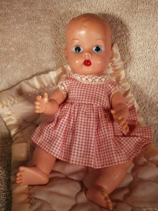 Htf Vintage Vogue Ginnette Painted Eye Baby Doll & Tagged Blanket