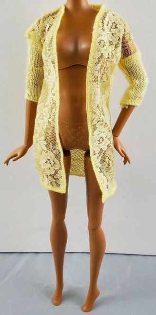 Barbie Long Yellow Cardigan Sweater Jacket W/ Lace Front & 3/4 Sleeves