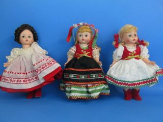 Madame Alexander Set Of 3 Dolls 8in " Russian ",  " Hungarian ",  " Polish "