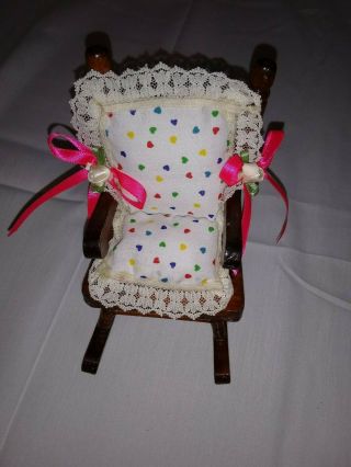 Hand Decorated Wood Rocking Chair For Dolls Colorful Hearts