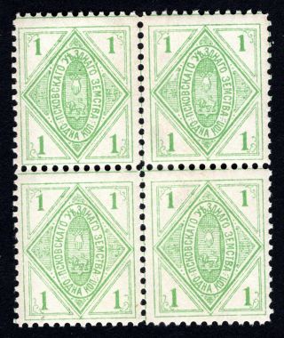 Russian Zemstvo 1891 Pskov Block Of 4 Stamps Solov 11 Mh Cv=50$