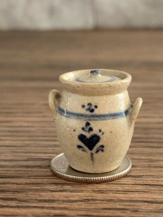 Jane Graber Miniature Artisan Pottery Lidded Jar Signed Dated 1992 Dollhouse