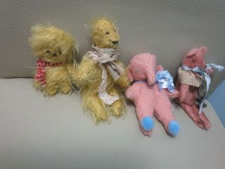 Miniature Mohair / Wool Bears Group Elephant Mouse.  Blythe Bjd Interest Kw