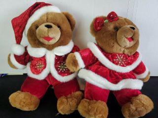 Set Of 2 Dan Dee Snowflake Plush Christmas Brown Teddy Bears Boy/girl 2005 Plush