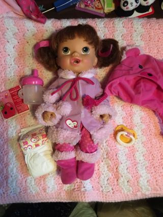 Baby Alive Doll Dress N Slumber Drinks Wets Doll Bear Coat Juice Sippy Diaper