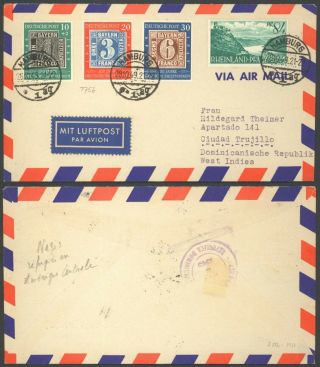 Germany 1949 - Air Mail Cover Hamburg To Dominican Republic M900/51