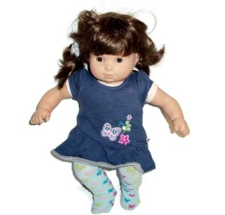 American Girl Bitty Baby Twin Doll Brown Hair Eyes 2013 Butterfly Tights Dress