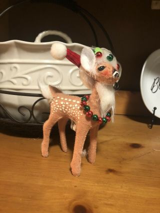 Annalee Christmas Deer Reindeer With Santa Hat