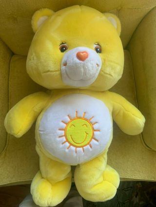 Funshine Care Bear Plush Large Jumbo 26 " 2002 Yellow Sunshine Stuffed Animal