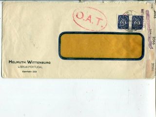 Portugal Oat Red Oval 50mm On Window Cover 20.  11.  1944,  Held By Gb Censor
