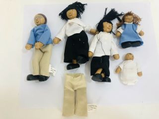 Pottery Barn Wood Dollhouse Play People Stephenson Family Dad Mom Sisters Baby