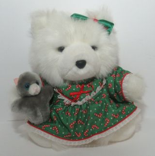 1990 Dayton Christmas Mrs / Miss Santa Bear With Toy Stuffed Bear