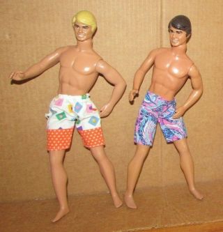 Dancing Malibu Beach Boys Shorts Blond Black Hair Ken Doll Swivel Waist Mod Sun