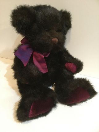 Bombay Wilson Black Teddy Bear Designed By Russ 14” Plush Violet Velvet Pads