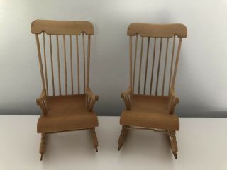 Handmade Dollhouse Wooden Rocking Chair Miniature Furniture For Dolls Set Of 2