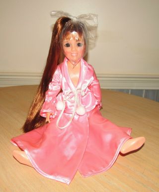 Vtg 18 " Ideal Toy 1970 Crissy Grow Hair Talking Doll Red Hair Pink Robe/dress