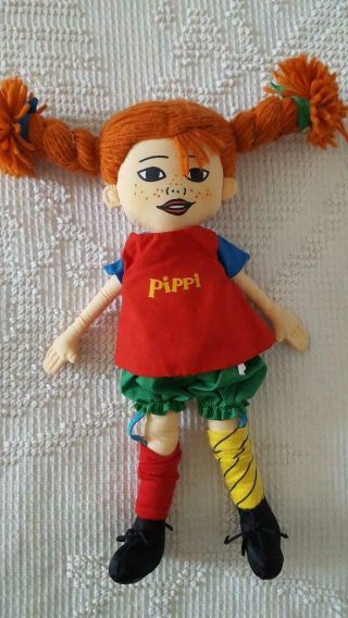 13 " Pippi Longstocking Cloth Rag Doll By Softtoys,  Yarn Hair,  Cotton Clothing,