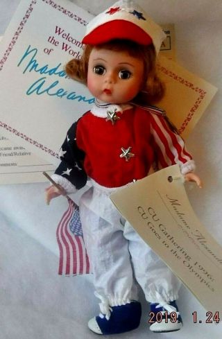 1996 Ltd Ed Madame Alexander 8” Cu Olympia Doll Red White & Blue Olympic Doll