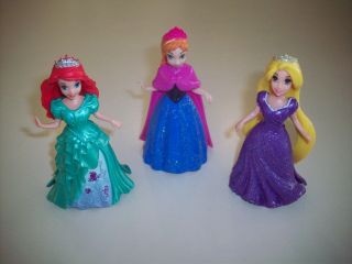 Polly Pocket Disney Princess Magiclip Dolls & Dresses Ariel,  Anna,  & Rapunzel