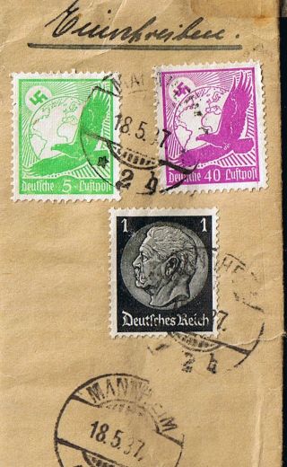 German 3rd Reich Larger Registered Cover 1937 to France,  with Hitler Mini Sheet 3
