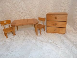 Wood Strombecker 8 " Ginny Muffie Wendy Ginger Doll Dresser Table Chairs Betsy