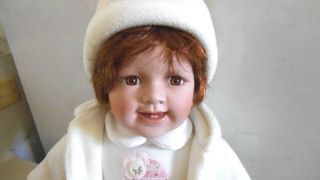 Royal Cathay Porcelain & Cloth Baby Doll - 23 " - Auburn Hair,  Brown Eyes - Lifelike