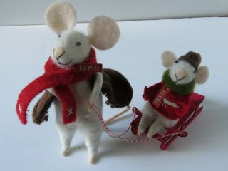 Needle Felted Mouse Christmas Mice Wool Spun Art Sled Figure Sculpture 3 Pc