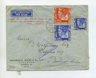 1949 Dutch East Indies Airmail Cover Via Singapore And Natal Franking